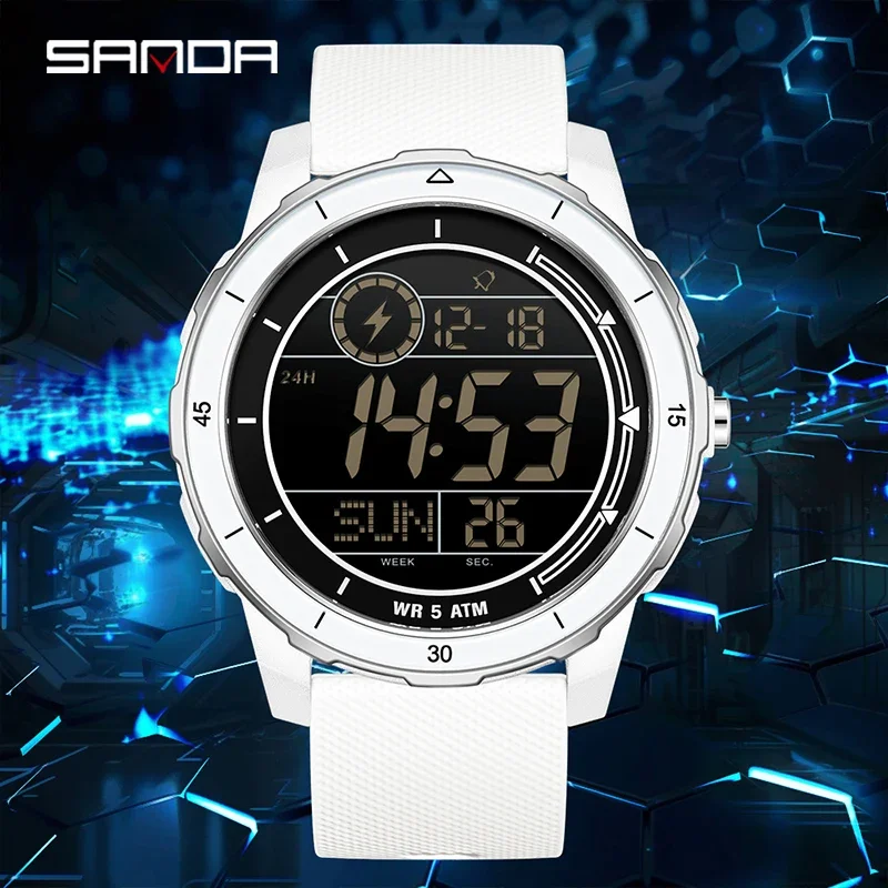 

SANDA лучший бренд 2205, роскошные мужские спортивные электронные часы, студенческие уличные многофункциональные светодиодные аналоговые цифровые наручные часы с будильником