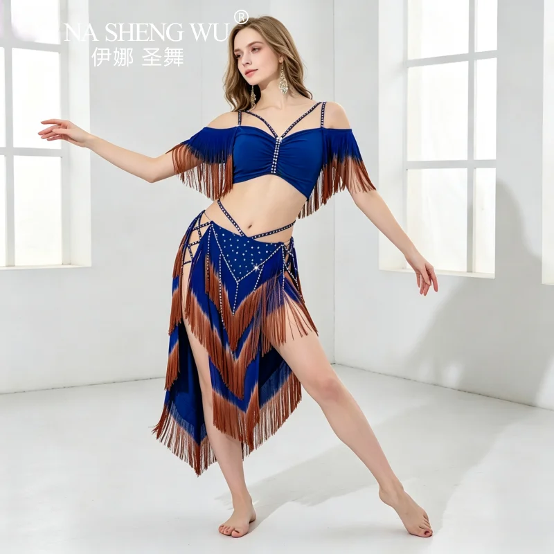 Sexy 2pcs Women Belly Dance Costume Fringe Tassel Oriental Short Skirt Practice Wear Solo Drum Egypt Show Clothes Stage Outfit