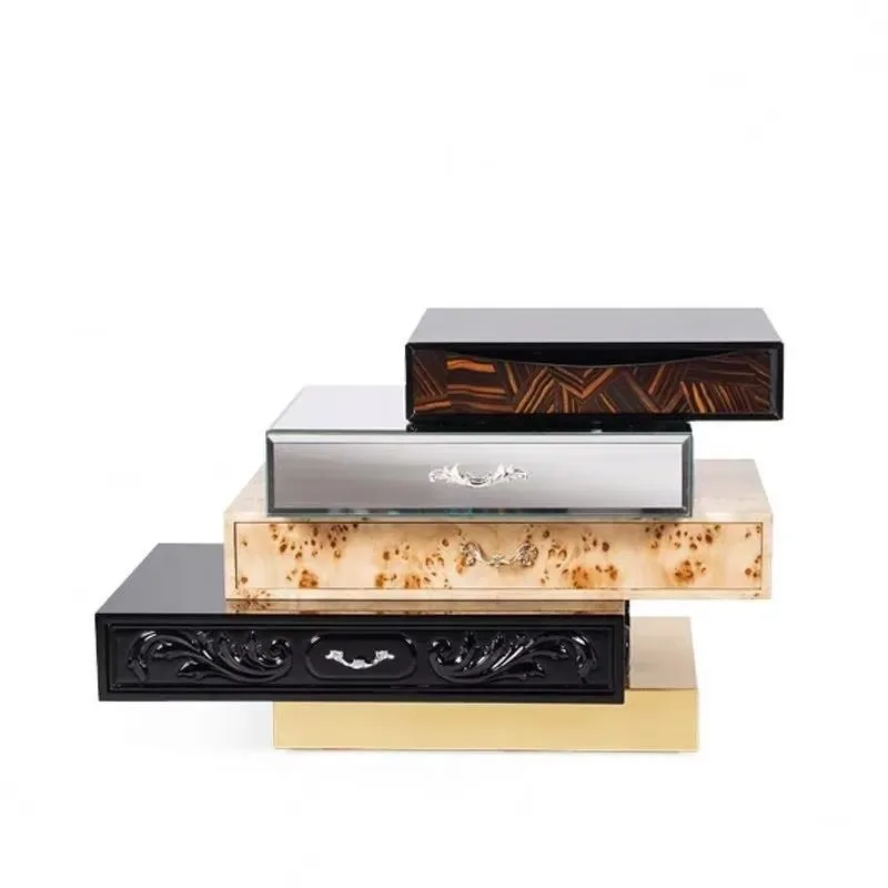 Solid Wood Glass Stainless Steel Drawer Bedside Table