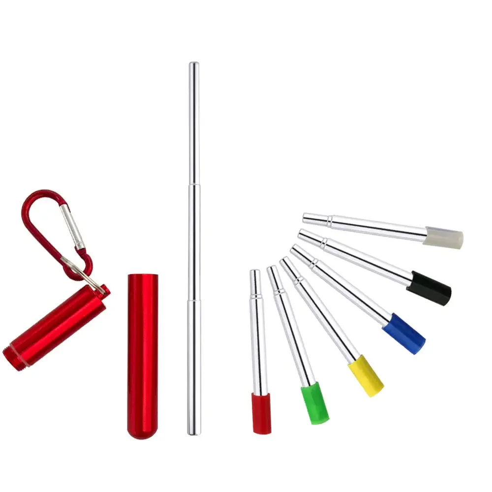 Telescopic Reusable Straws Cleaning Brush Metal Straw Party Tool Portable Stainless Steel Drinking Straw with Travel Case