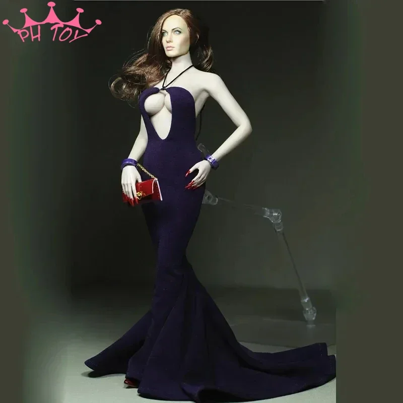 Customized Tbleague1/6 Scale Female Soldier Evening Gown Dress Purple Lily Fishtail Skirt for 12in Action Figure Doll Collection