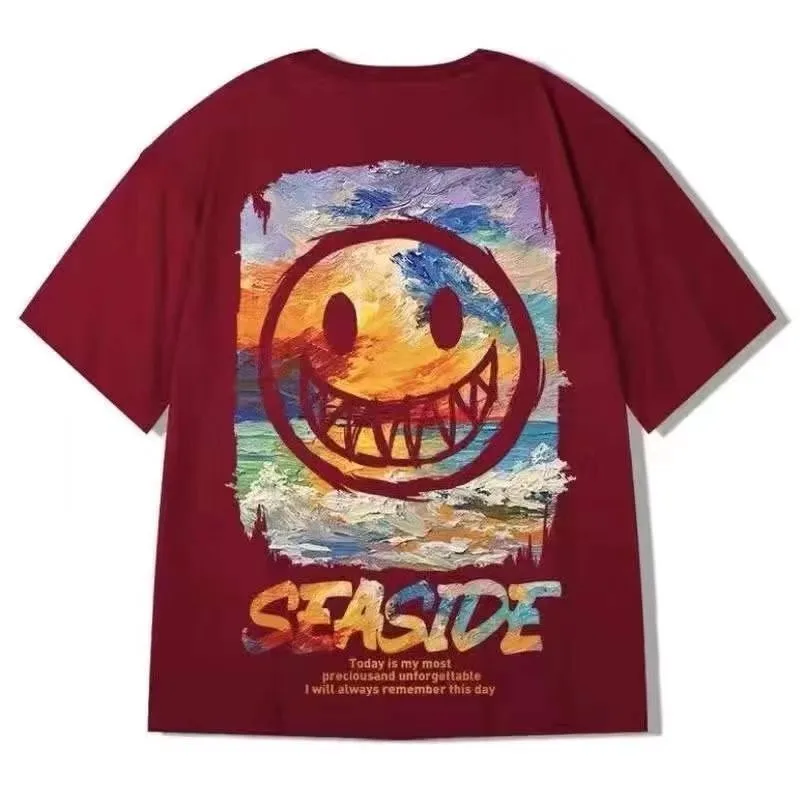 8XL Loose Fitting Trend American Vintage Graffiti Expressi Pattern Printed T-shirt with Soft Casual Men Versatile Couple Outfit image 4
