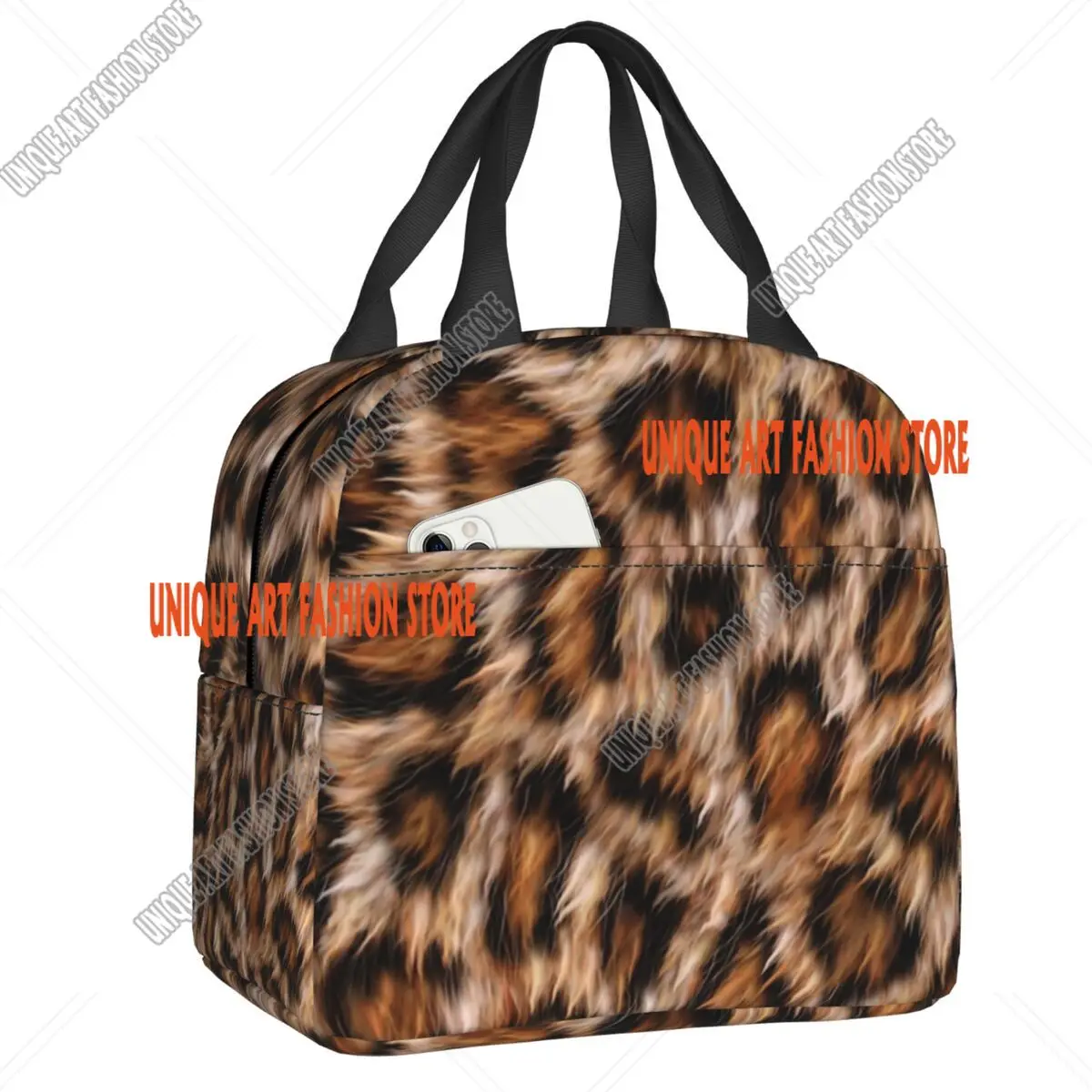 Custom Leopard Print Fur Spots Resuable Lunch Boxes for Women Leakproof Leopard Skin Cooler Thermal Food Insulated Lunch Bag