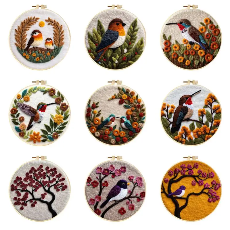 

Branch Bird Needle Felt Starter Kits For Adults Diy Wool Felting Painting Beginners Kit Embroidery Frame Wool Needlework Crafts