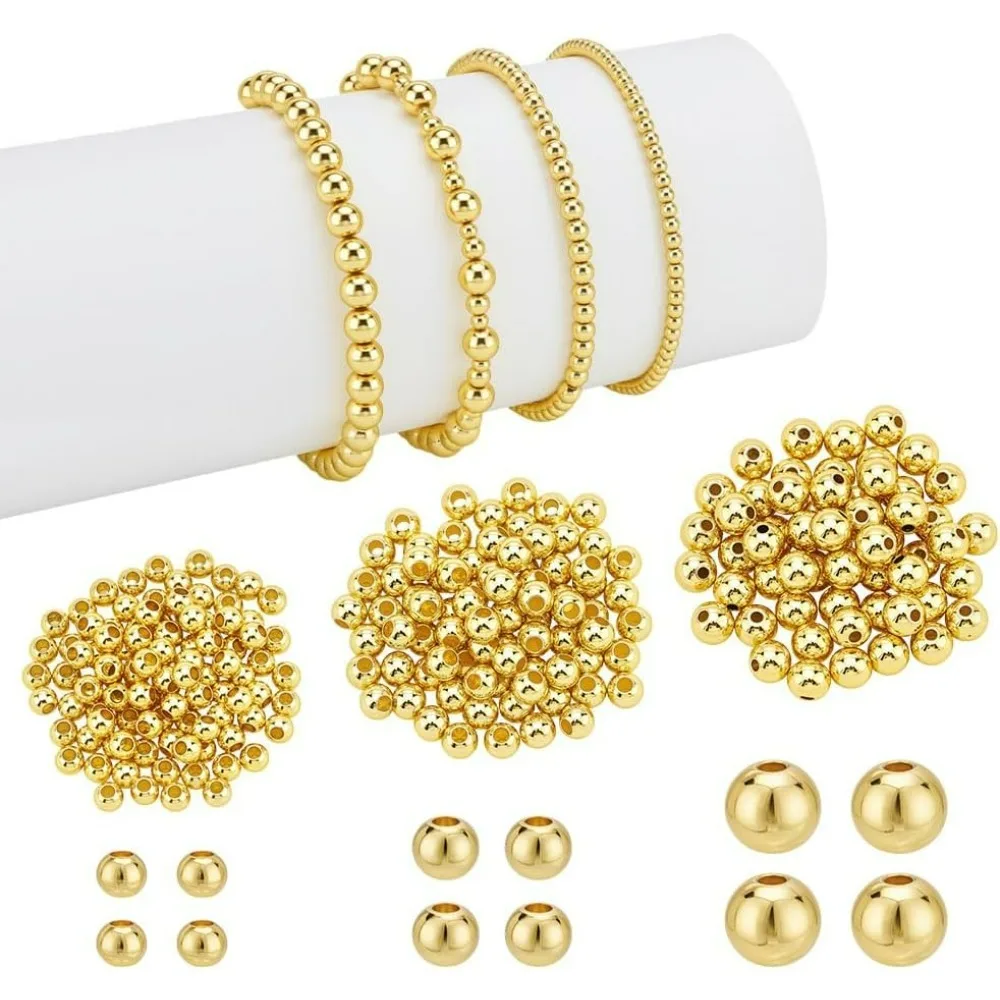 

310Pcs Seamless Round Beads Brass Beads 4 Size 3/4/5/6mm Round Rondelle Loose Spacer Bead for Jewelry Making