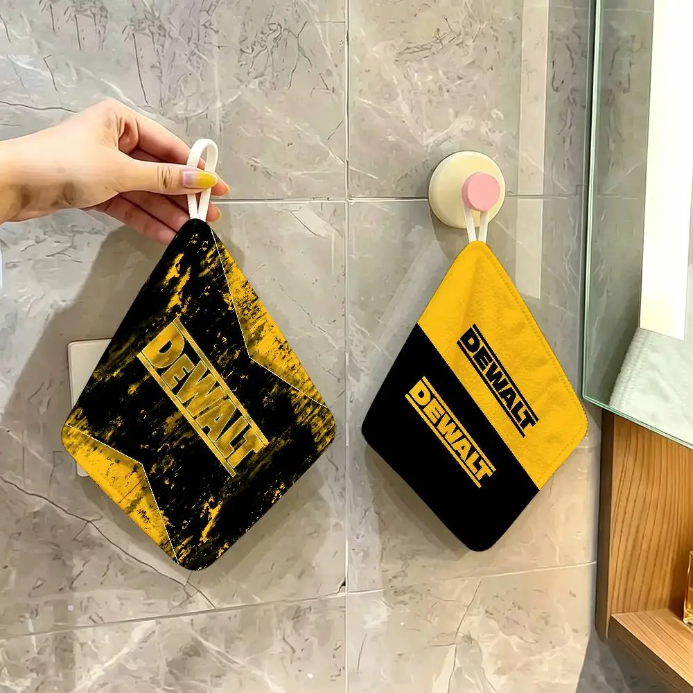 Popular D-DEWALT Logo Polyester Cotton Hand Wiping Towel, Anti-shrink Hanging Kitchen Cloth for Household Cleaning