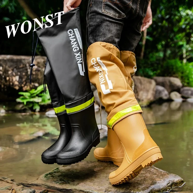 

Men's Rain Boots Fashion High-Top Rain Boots for Men Long-Tube Waterproof Work Rubber Shoes Men's Non-Slip Outdoor Fishing Boots