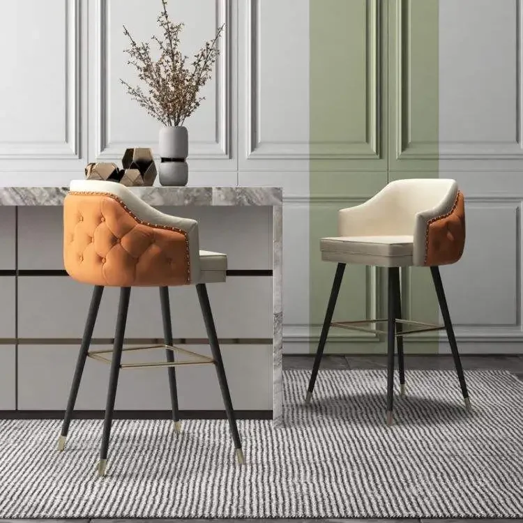 

#Nordic Nail Metal Leather Luxury Swivel Kitchen Wooden High Modern Outdoor Stool Bar Chair