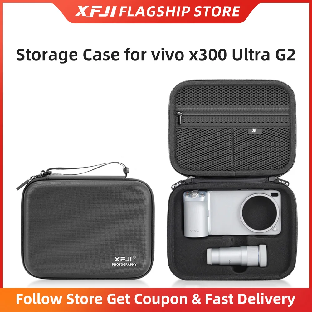 XFJI Aufbewahrungstasche PU Sturzsichere Hartschalen-Handtasche für VIVO X300 Ultra G2(200 mm) Telekonverter Fotografen-Kit Zubehör