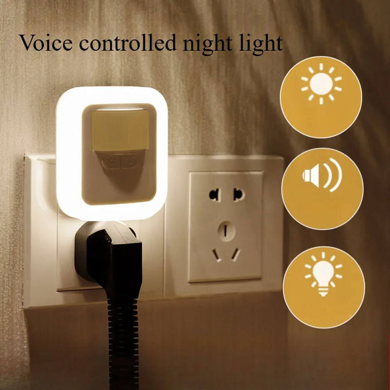 Bedroom Led Night Light remote control Wall Socket Lamp  Plug Warm White Light-control Sensor Bedroom Light Home Decoration