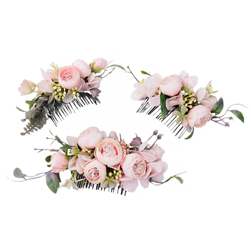 BOHO Bride Artificial Flower Hair Comb for Women Bridal Wedding Tiara Head Ornaments Headdress Hair Pin Hair Accessories Jewelry