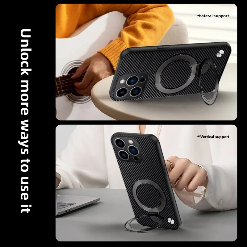 Fashionable Carbon Fiber Texture PU Leather Phone Case for Xiaomi 17T 17TPro 15T 15TPro 14T Pro Annular Magnetic Support Shell view 6