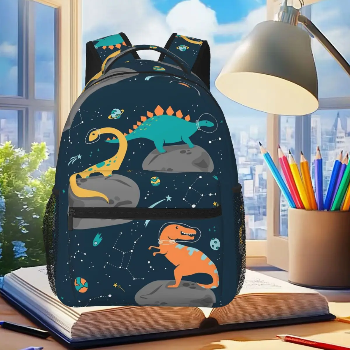 

Dinosaurs Floating On An Asteroid Student Backpack School Bag Hiking Travel Daypack for Men Women Fashion Bookbag Shoulder Bags