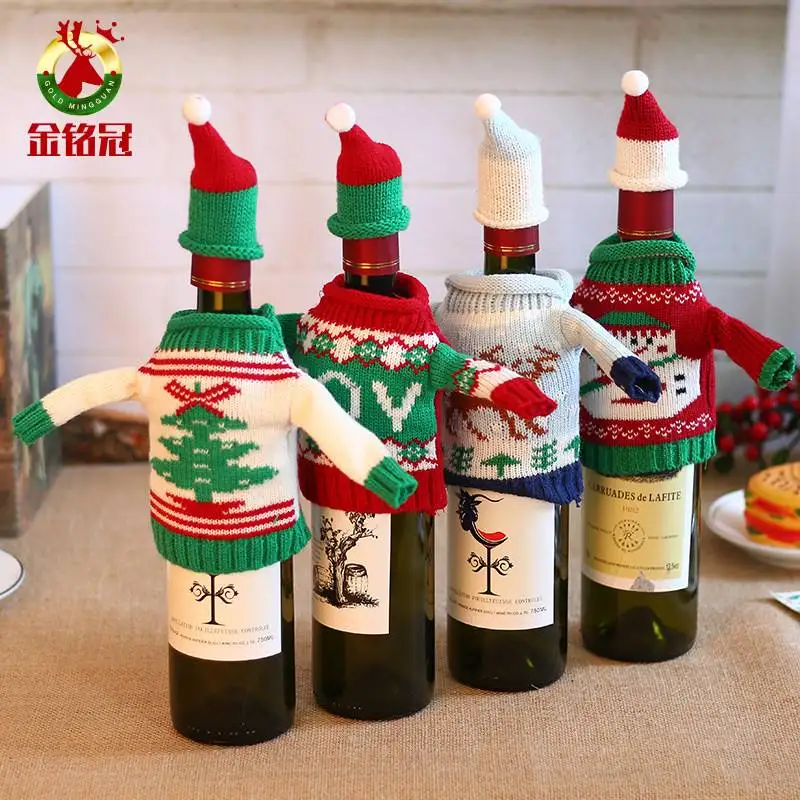 New Christmas Supplies Knitted Christmas Elk Wine Bottle Set Creative Sweater Red Wine Set Holiday Decorations Hot Saling