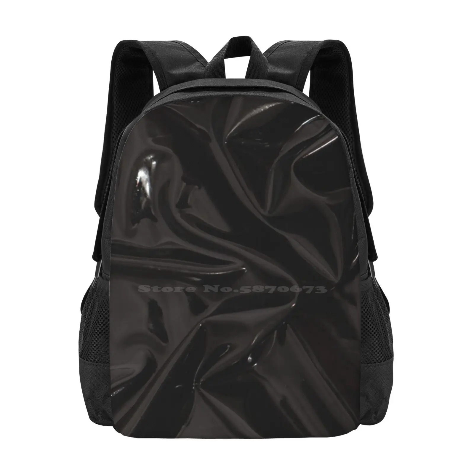 Mochila de látex preto brilhante para estudante, Laptop Travel Bag, Mochila escolar