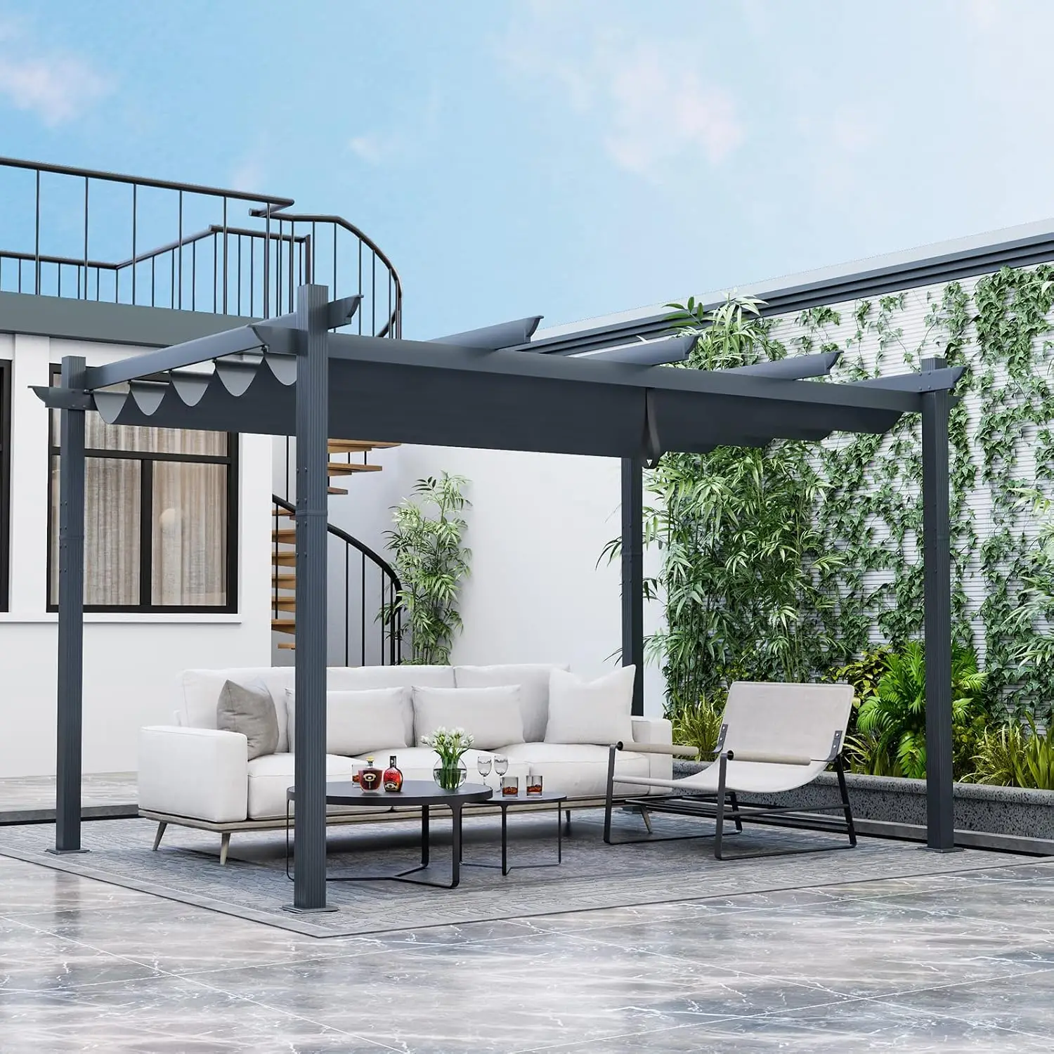 Heavy-Duty Aluminum Pergola with Retractable Sun Shade Canopy, Patio Shelter for Deck Porch Garden Yard, 10x13 Ft, Customized