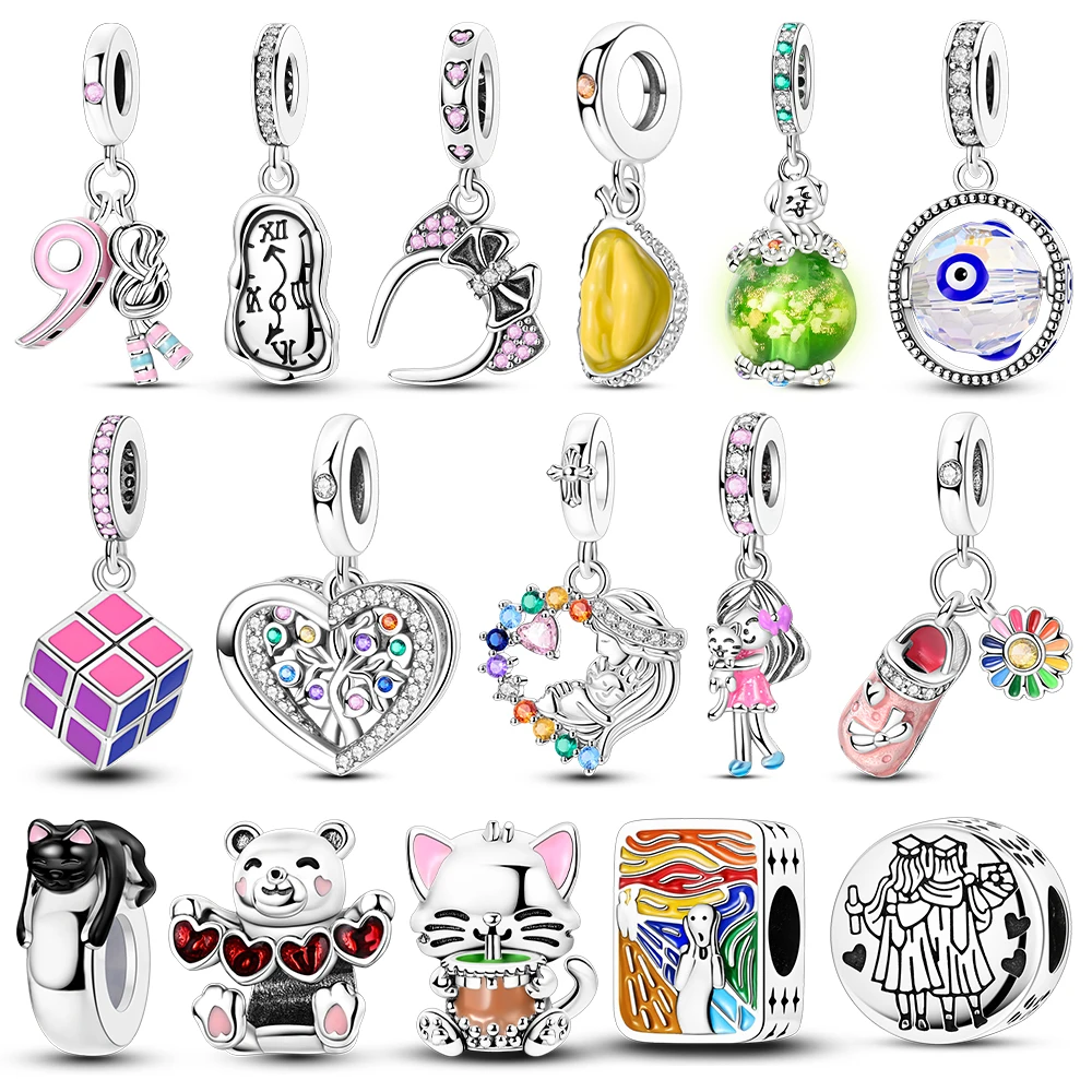 Original Silver Plated Charms Durian Luminous Cat Bear LOVE For Women Beads Fit Bracelet Necklace Jewelry Making Gift