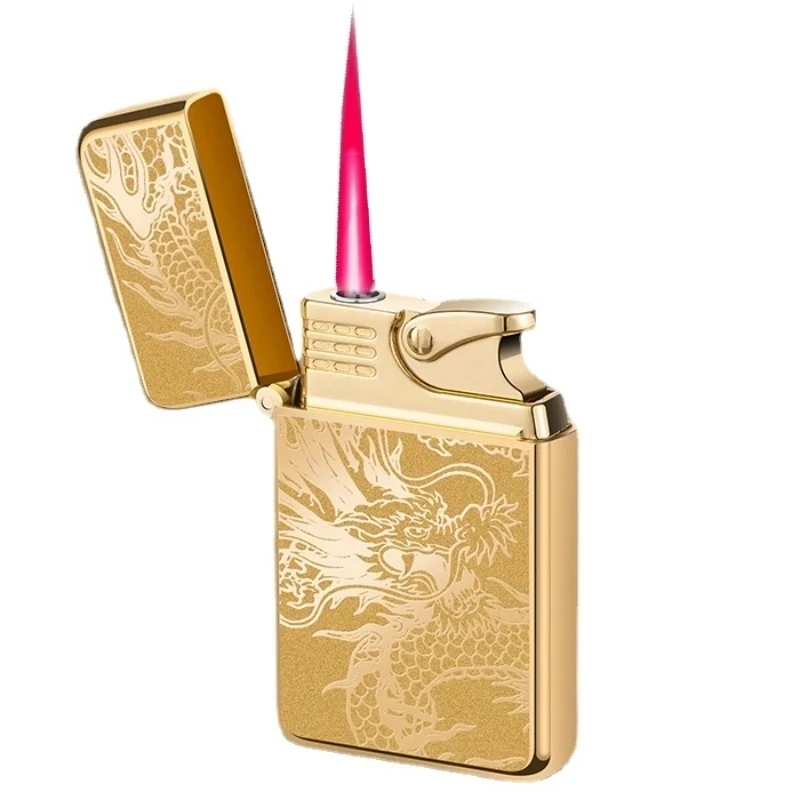 

New Metal Red Flame Windproof Lighter Creative Frosted Butane Gas Torch Lighter Cigar Lighter Men's Gift Smoking Accessories