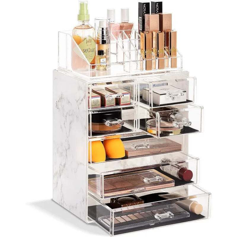 Clear Cosmetic Makeup Organizer - Make Up & Jewelry Storage, Case & Display - Spacious Design - Great Holder for Dresser, Bathro