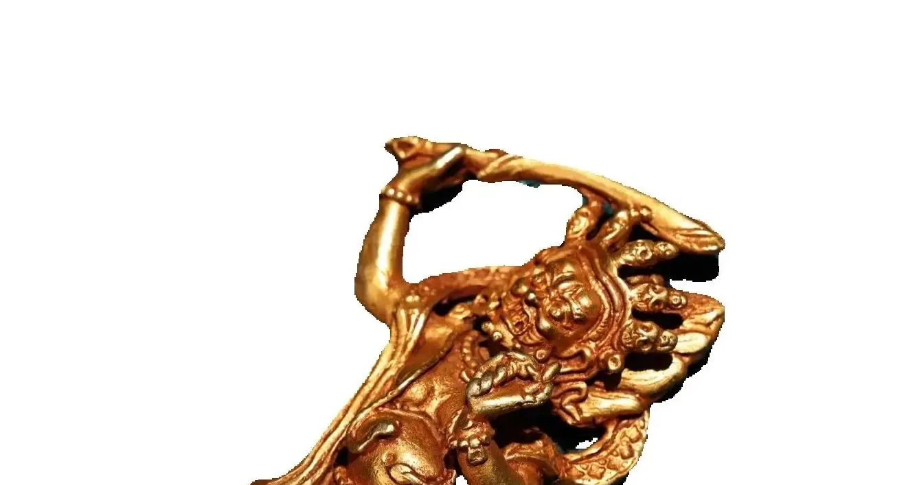 Xizang Folk Collection Old Bronze Gilded Palden Lhamo Buddha with Dorje Vajra Phurpa  Amulet for Dharam Worship in Town House