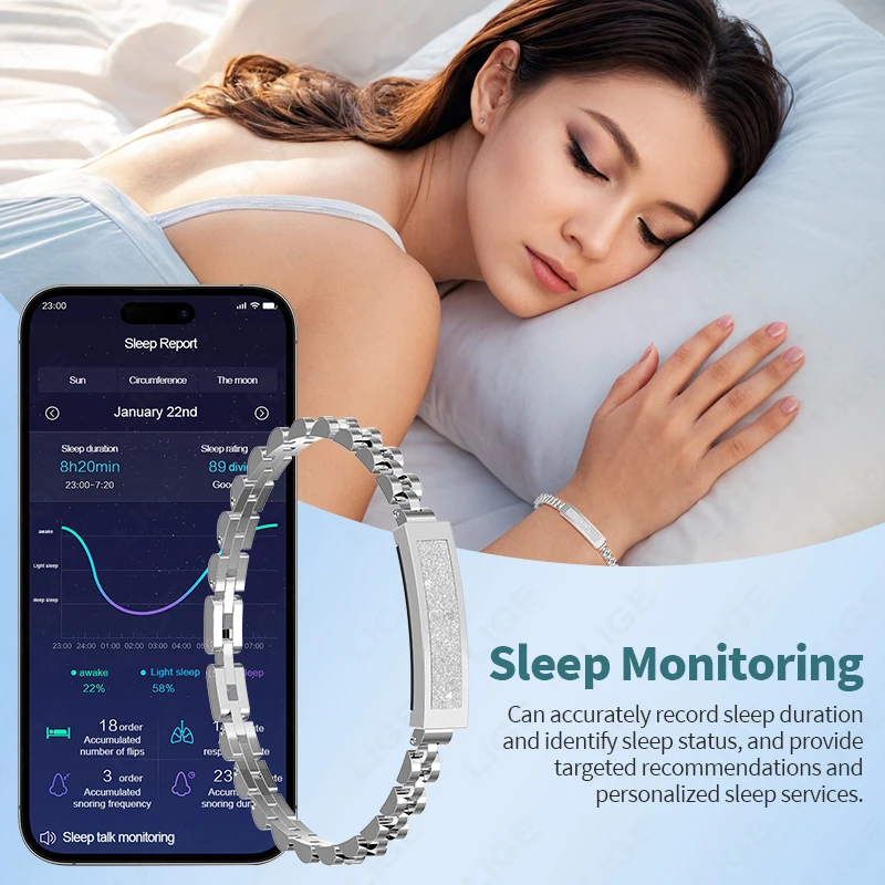 LIGE Fashion Smart Bracelet Watch For Women Fitness Sport Heart Rate Blood Oxygen Sleep Monitor Ladies Wristband IP68 Waterproof