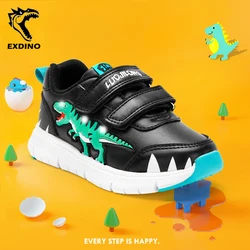 EXDINO Dinosaur Children's Sneakers Leather New Little Kids LED Light Up for Boys Girls T-REX Flashing Casual Sports Shoes 24-31