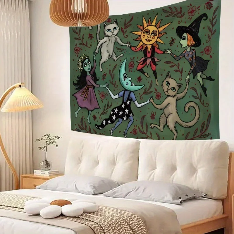 VIKAMA Fantasy Forest Tapestry Cartoon Star Ring Effect Children's Room Magic Wall Theme Fairy Tale Style Living Room Decor