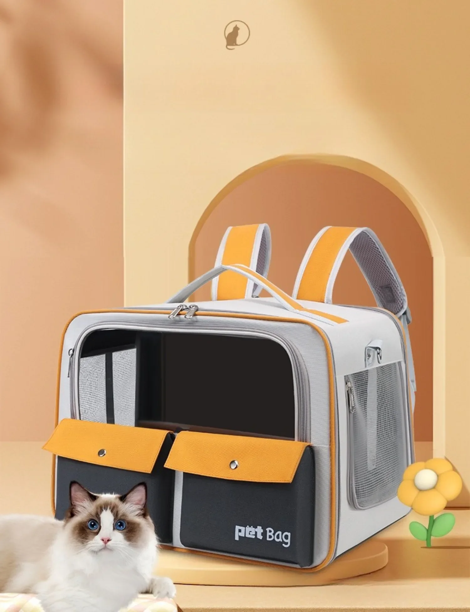 

Съемный стержень, уличный портативный рюкзак с поворотным колесом для кошек и собак, большая вместительная дышащая складная сумка для кошек