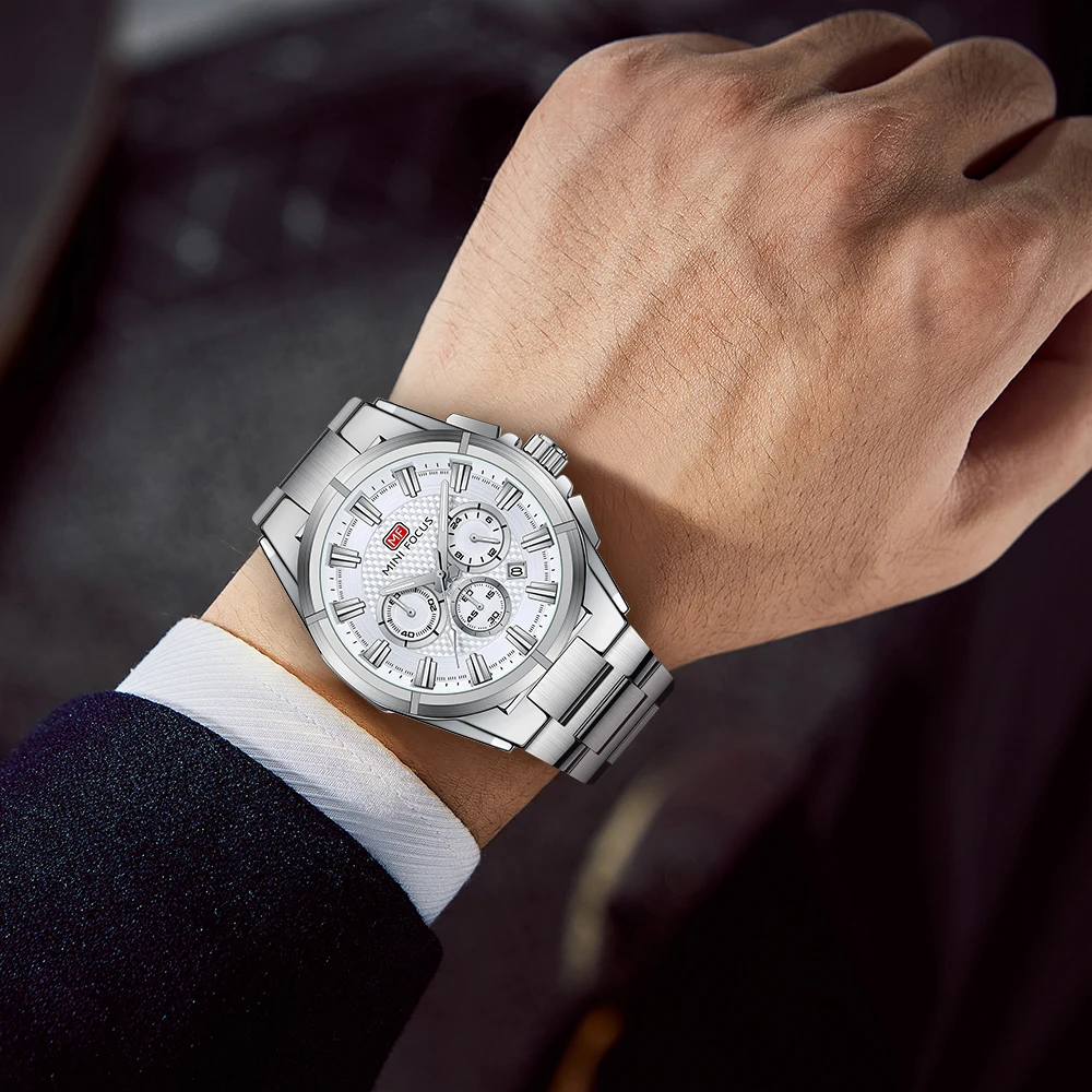MINI FOCUS Luxury Watch for Man Quartz Business Men Watch Waterproof Luminous Stainless Steel Chronograph Men's Watches 0495G