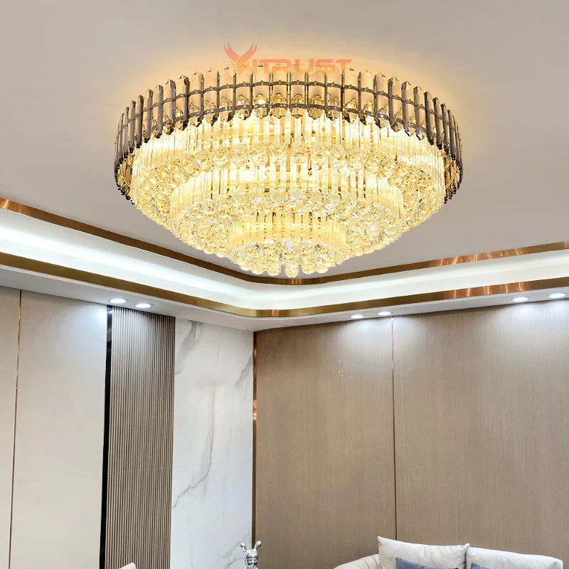 Modern LED Crystal Ceiling Lamp Circle Square Lighting Plafonnier Chandelier Lighting Living Room Bedroom Dining Remote Control