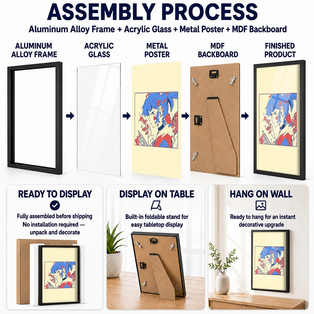 Anime Couple Kiss Metal Poster With Aluminum Alloy Frame Personalized Photo Vaporwave Character Style Wall Art For Gaming Setup