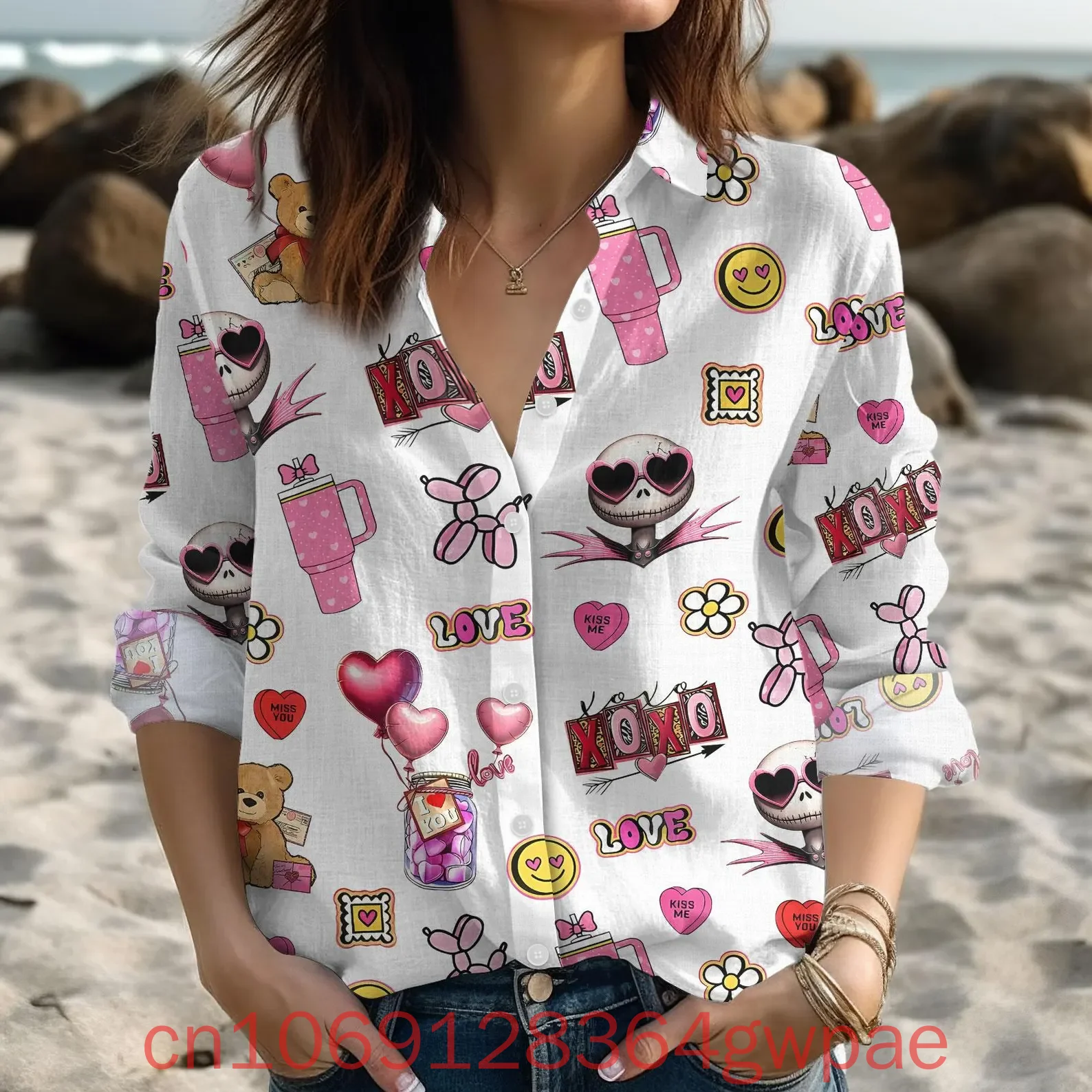 

Женские блузки Disney The Nightmare Before, рубашка, повседневная рубашка на пуговицах с длинными рукавами, рубашки Салли и Джека Скеллингтона