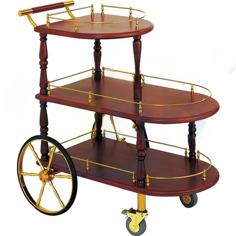 

Mobile serving bar cart hotel restaurant kitchen stainless steel wooden dessert trolley