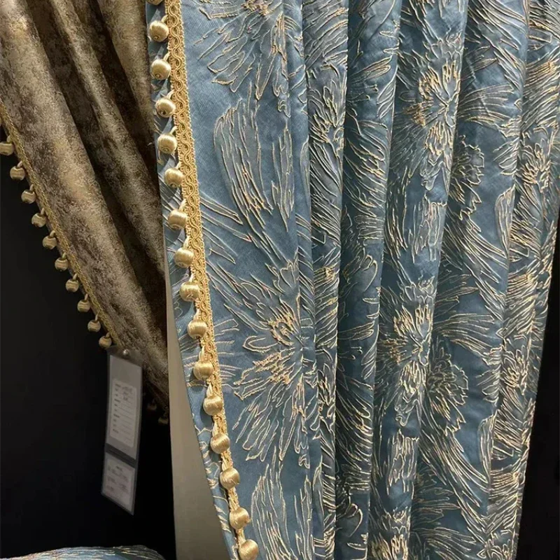 

High-precision Gold Wire Three-dimensional Relief Jacquard Villa French Style Curtains for Living Room Bedroom Dining CustomSize