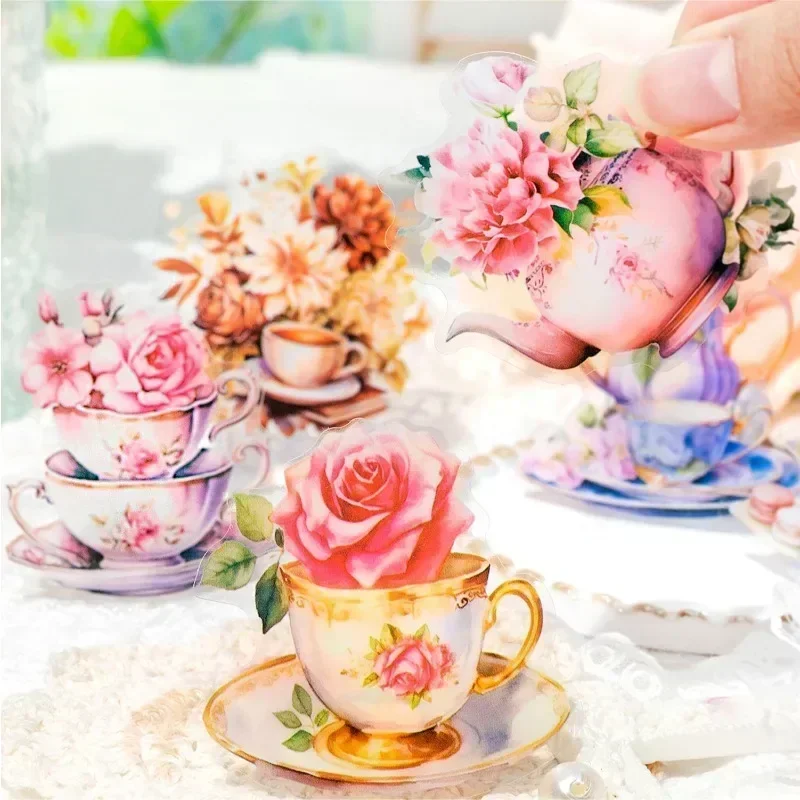 20Sheets Tea Party Decoration Handbook Material Decorative Stickers Scrapbook Cut Writing 145*90mm Sticker Pack Garden