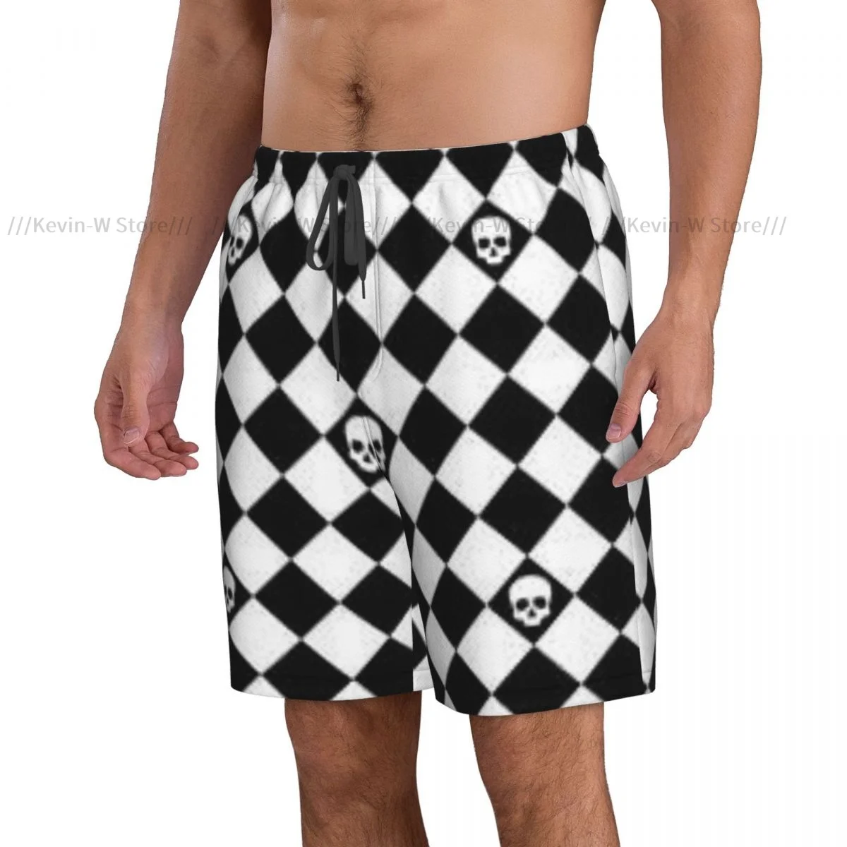 Summer Men Swimwear traspirante Quick Dry Trunks Skull Diamond Checked Ghost Pirate Beach Shorts per la corsa allenamento surf