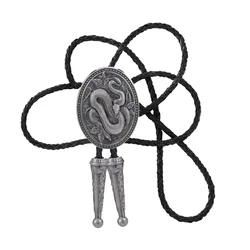 Western Cowboy Round Bolo Tie Snake Print Pattern Sweater Necklaces for Men and Women, New Fashionable Cake Tie, Retro Accessory