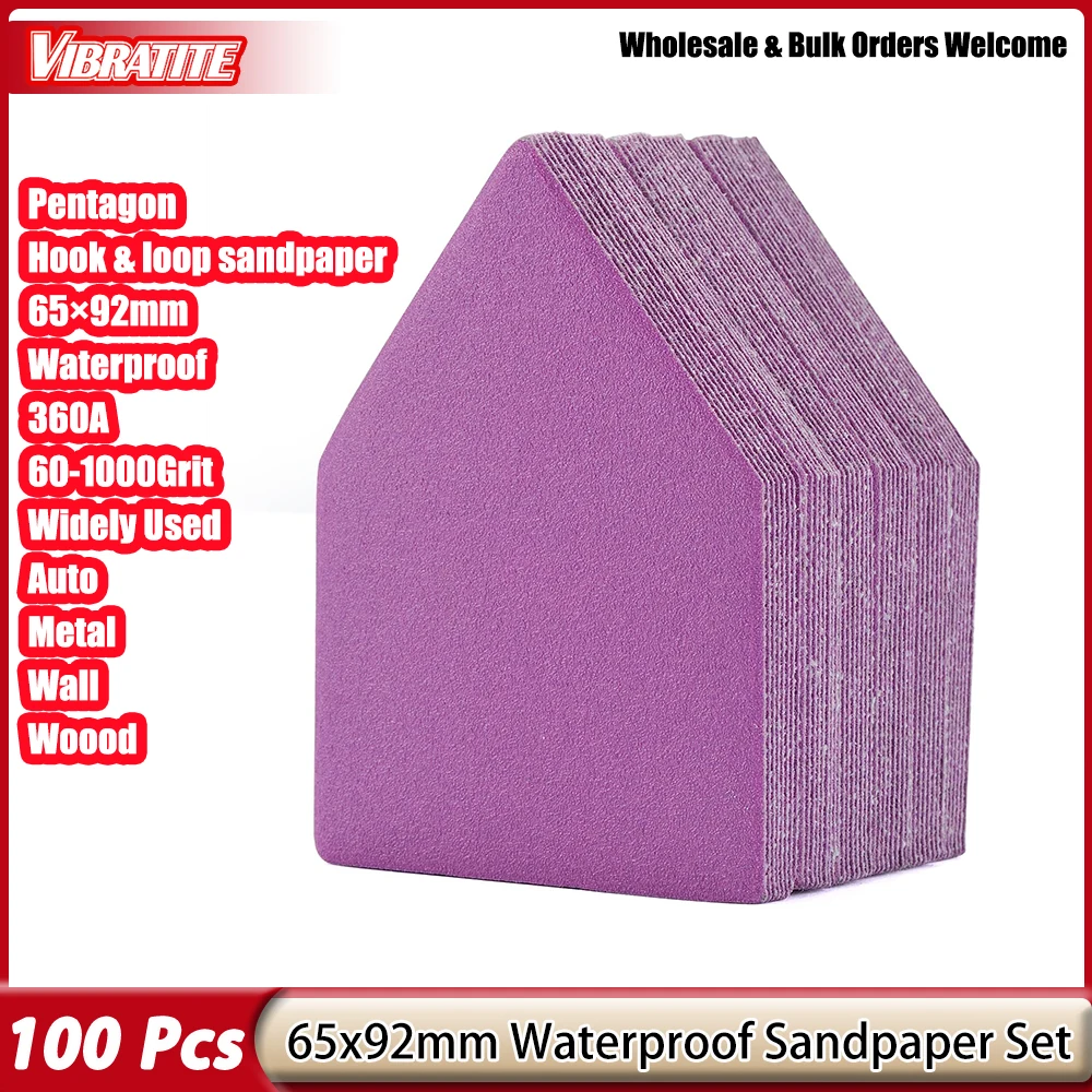 50/100Pcs 65x99mm Pentagon Sanding Purple Aluminum Oxide Hook and Loop Sandpaper For Polishing Abrasive Tools