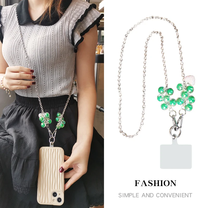 Mobile Phone Hanging Rope Long Diagonal Hanging Rope Love Pendant Beaded Pendant Universal Phone Case Bag Anti Loss Lanyards