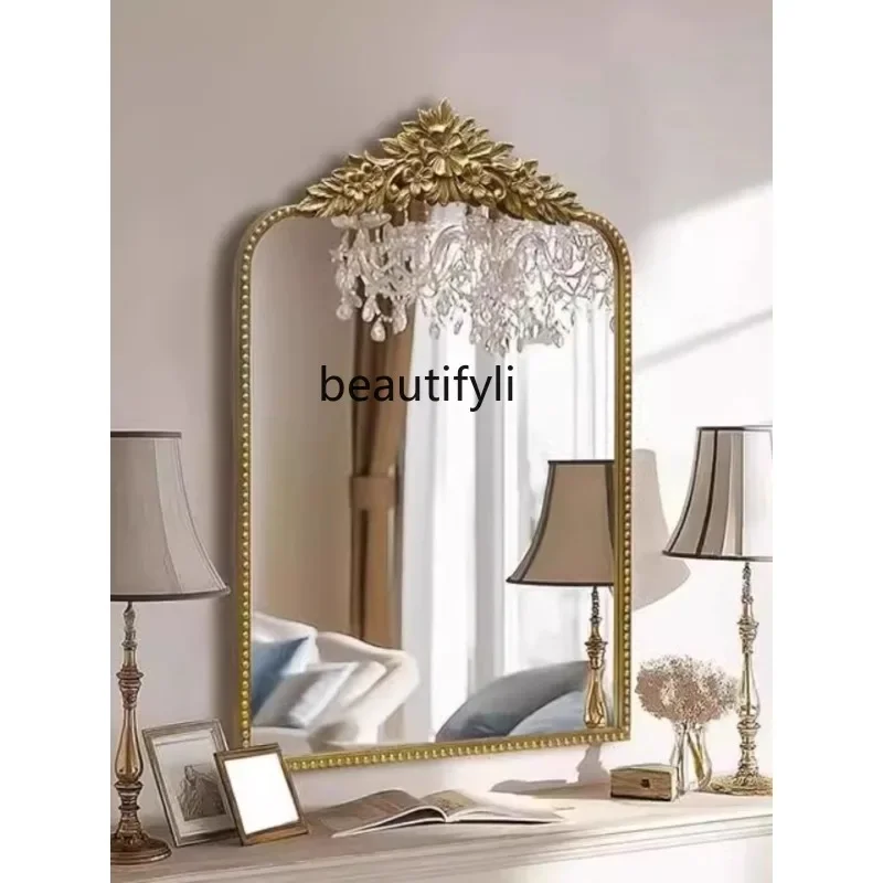

ss D Retro light luxury bathroom mirror wall hanging carved fireplace decorative mirror home bedroom vanity mirror