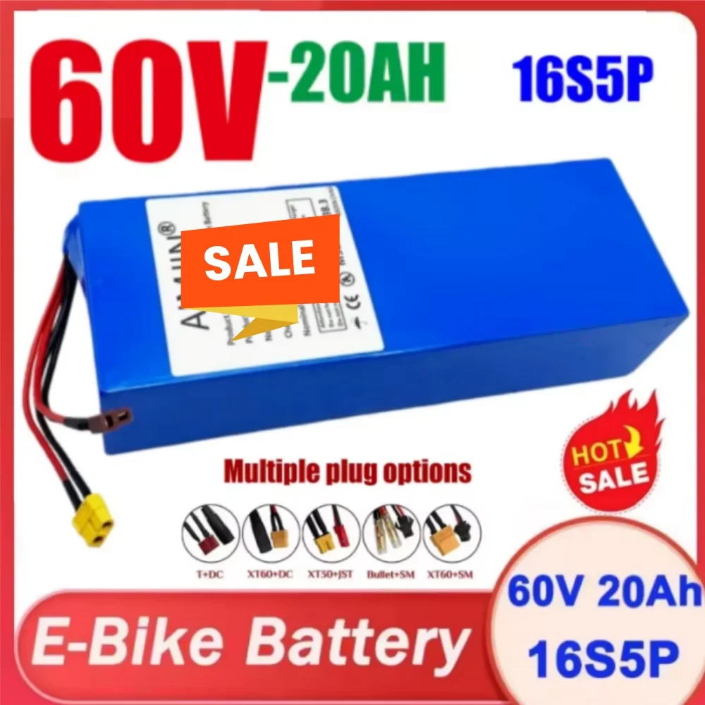 16S5P 60V Battery 20AH Lithium Battery Pack for Motorcycle, Scooter, Bicycle 1000W 1500W 2000W Motor with BMS