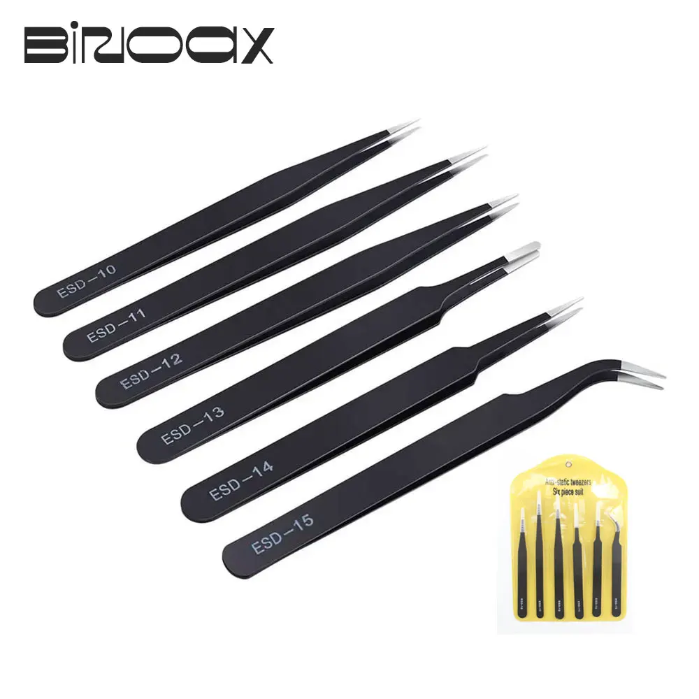 Binoax 6PCS Precision Tweezers Set Upgraded Anti-Static Stainless Steel Curved Tweezers for Electronics Laboratory Work Jewelry