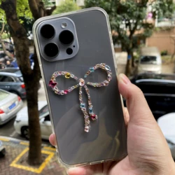 Cute Rhinestone Bowknot Phone Cover For iPhone 16 15 14 Pro Max 13 12 11 XR Max Colorful Irregularity Diamond Transparent Case