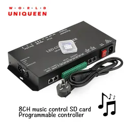 T8K-Music+DMX 1024*8 pixel SD card programmable LED project controller, with music control function, for single wire SPI IC 1903