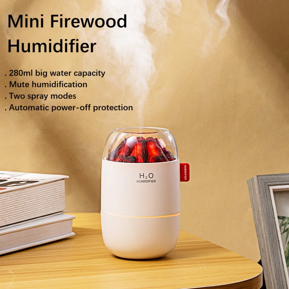 

280 мл новый увлажнитель воздуха для древесного угля, портативный умный мини-увлажнитель воздуха для дров, ультразвуковой увлажнитель для комнаты с имитацией вулкана