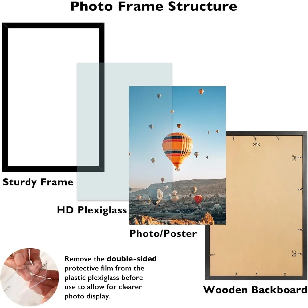 إطار صورة أسود مقاس 22.375 × 34 لألغاز الصور الملصقة، وعرض المعرض الرأسي الأفقي المعلق على الحائط