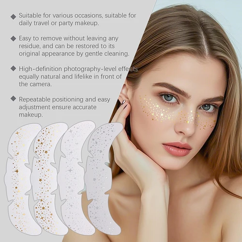 Imagen 2 del producto 1/5 Uds. Pegatinas de tatuaje temporal de estrella brillante para pecas falsas doradas y plateadas metálicas para mujeres parches de Maquillaje facial Decorat