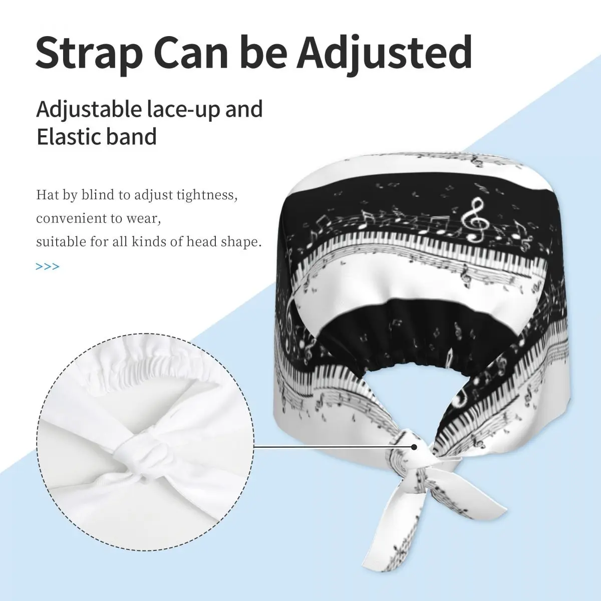 Abstract Piano Keys With Musical Notes Scrub Hat Doctor Working Surgical Cap Unisex Adjustable Nursing Caps for Dentist