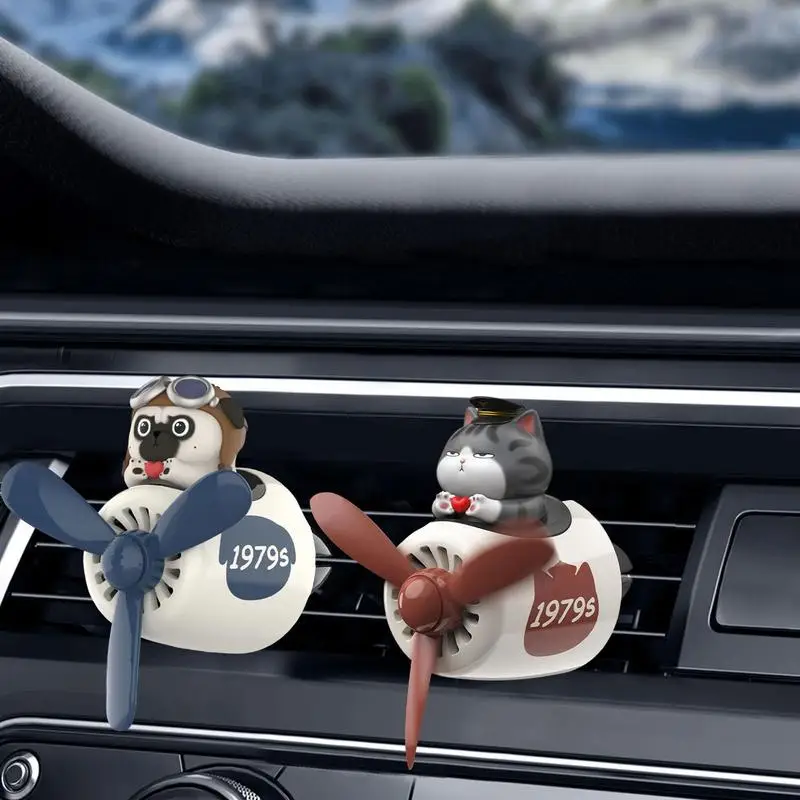 Car Air Freshener Cute Cartoon Cat / Dog Auto Diffuser Rotating Propeller Auto Air Outlet Vent Fragrance Aromatherapy Deco