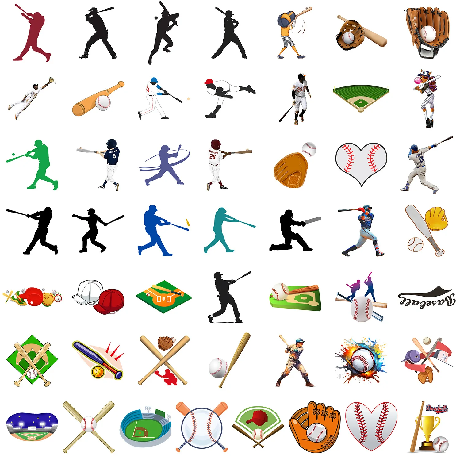50pcs Sports Style Baseball Graffiti Stickers Cartoon Graffiti Stickers Phone Guitar Laptop DIY Notebook Suitcase Cup Waterproof